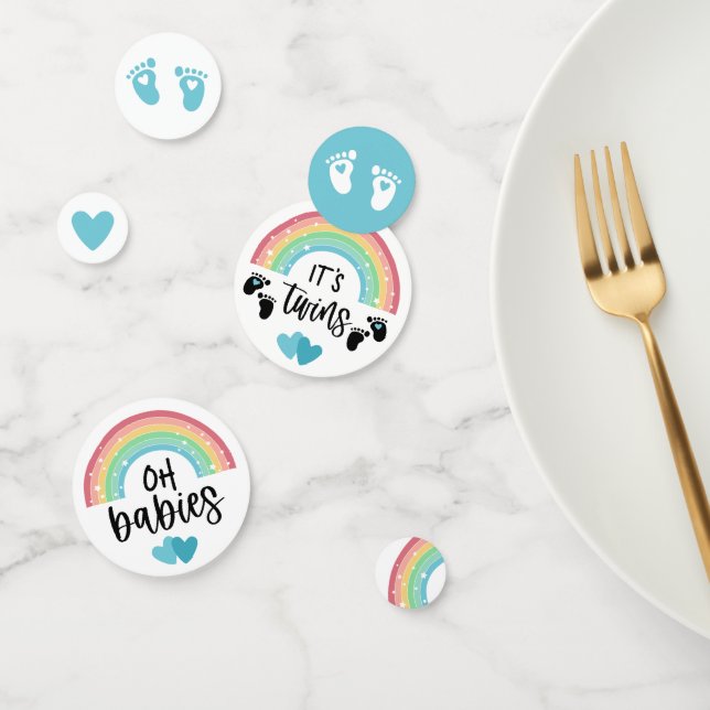 Confettis Empreintes Rainbow Blue Boys Twins Baby shower (Groupe)