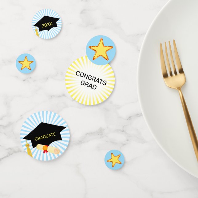 Confettis Étoiles de graduation sur bleu clair et blanc Conf (Groupe)