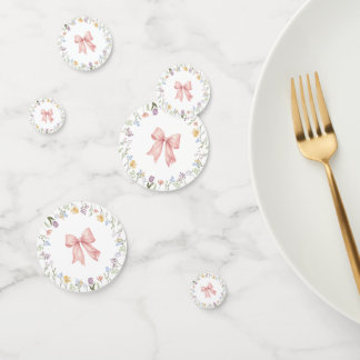 Confettis Fête bébé fille aquarelle avec noeud rose