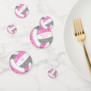 Confettis fête d'anniversaire de volley-ball gris rose