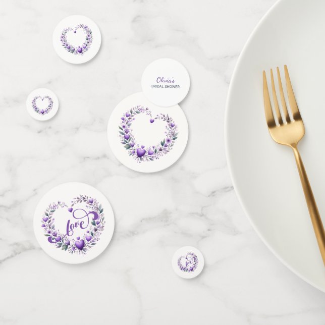 Confettis Fête de mariage floral violet coeurs (Groupe)