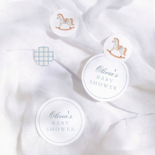 Confettis Fête de naissance Cheval à Bascule Gingham Bleu Vi