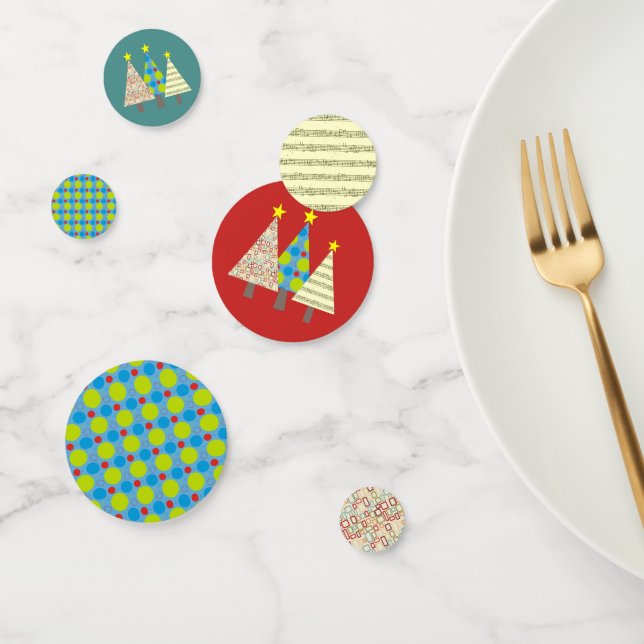 Confettis Fête des arbres de Noël rouges et bleus (Groupe)