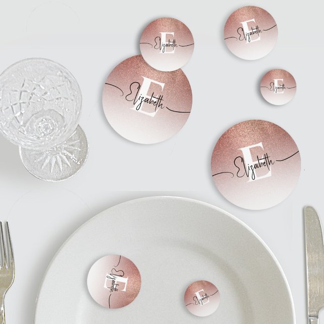 Confettis Fille Rose Parties scintillant or Blush Monogramme (Créateur téléchargé)