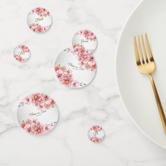 Confettis Fleurs aquarelles roses fêtard Paillettes brillant (Groupe)