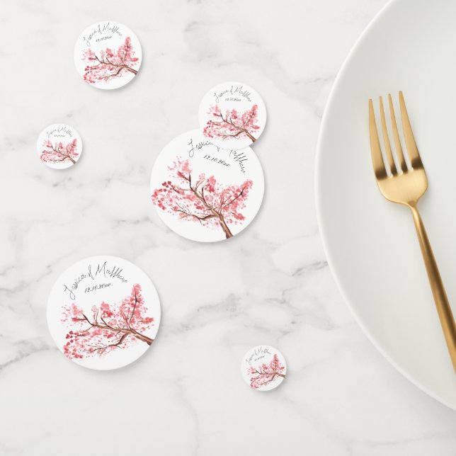 Confettis Fleurs de cerisier rose mariage aquarelle (Groupe)