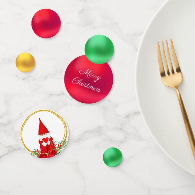 Confettis Gnome de Noël avec coeur et vert rouge or (Groupe)
