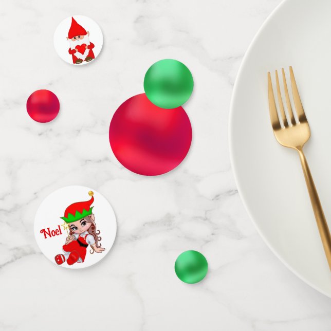 Confettis Gnome de Noël, Fée et Rouge Vert (Groupe)
