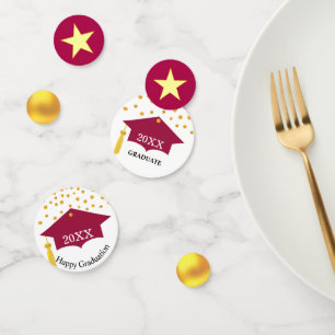 Confettis Graduation Bourgogne Rouge Casquette & Table Or Co