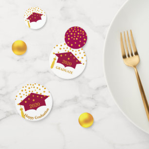 Confettis Graduation Bourgogne Rouge Casquette & Table Or Co