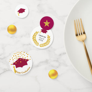 Confettis Graduation Bourgogne Rouge Casquette & Table Or Co