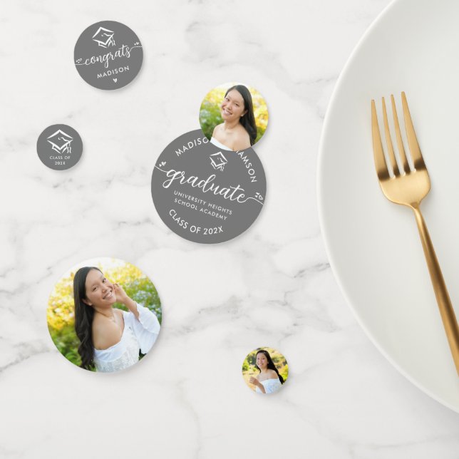 Confettis Gris 3 Photo Graduation Moderne Script Hearts Casq (Groupe)