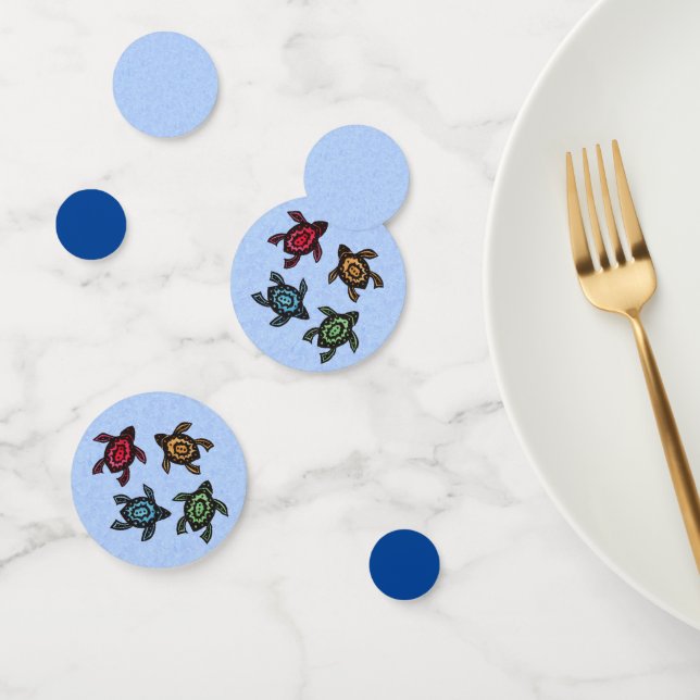 Confettis Groupe de tortues noires aux coquilles colorées Bl (Groupe)