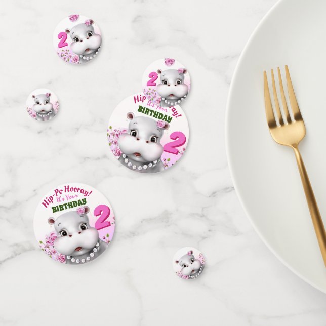 Confettis Hippo rose florale fille anniversaire (Groupe)