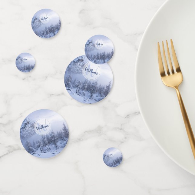 Confettis Hiver merveilleux brouillard épinette forêt neige  (Groupe)