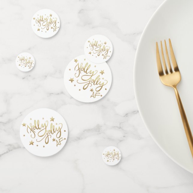 Confettis Holly Jolly AF | Shiny Gold Faux Foil Script (Groupe)