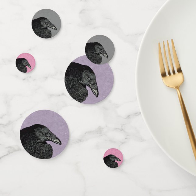 Confettis Illustration de la tête du corbeau noir rose gris  (Groupe)