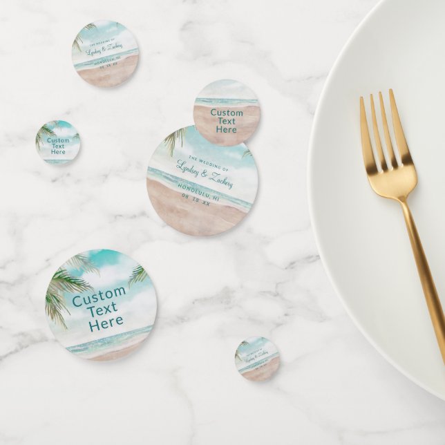 Confettis Island Breeze Sandy Beach Scène Mariage Monogramme (Groupe)