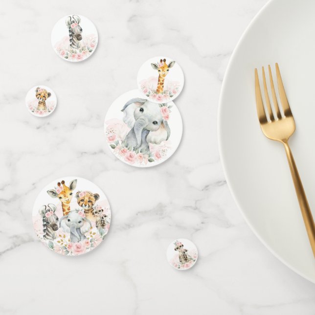 Confettis Jeu de Bébé Animaux de la Jungle Florale Rose (Groupe)