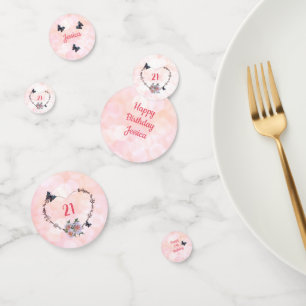 Confettis Joli floral rose Joyeux 21e anniversaire design