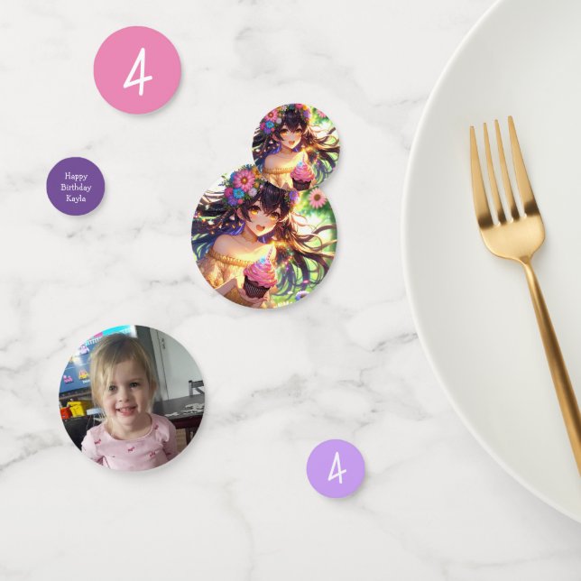 Confettis Jolie fille Anime avec Cupcake Anniversaire (Groupe)