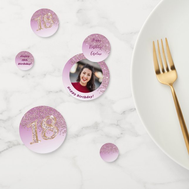 Confettis Joyeuse 18e anniversaire Chic Rose Parties scintil (Groupe)