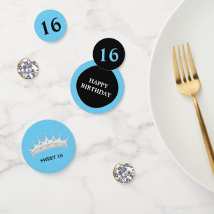 Confettis Joyeux 16e anniversaire sur fond bleu turquoise et