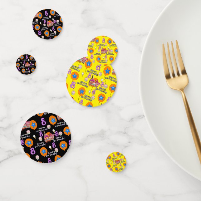 Confettis Joyeux 8 Anniversaire Confetti, #8 Jaune & Noir (Groupe)