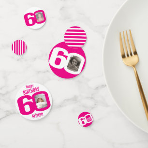 Confettis Joyeux anniversaire 60ème nom photo rose blanc
