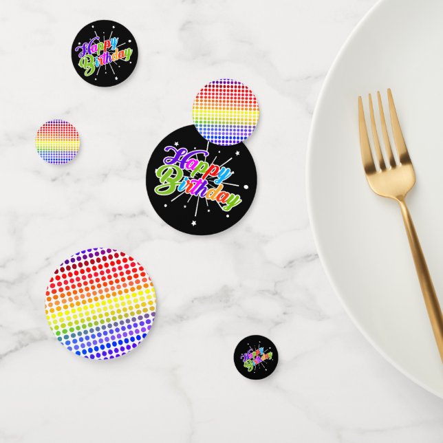 Confettis Joyeux anniversaire coloré Arc-en-ciel À petits po (Groupe)