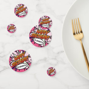 Confettis JOYEUX ANNIVERSAIRE Pink Fun Retro Bande Dessinée