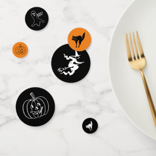 Confettis Joyeux Halloween noir orange motif éffrayant