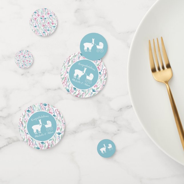 Confettis Llama Baby shower Cute Blue Boy (Groupe)