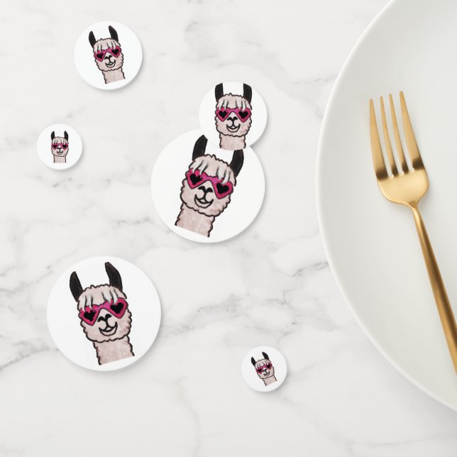 Confettis Llama cool avec lunettes de coeur (Groupe)
