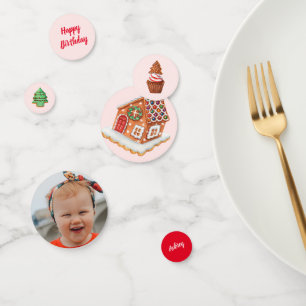 Confettis Maison en pain d'épices rose Noël Anniversaire