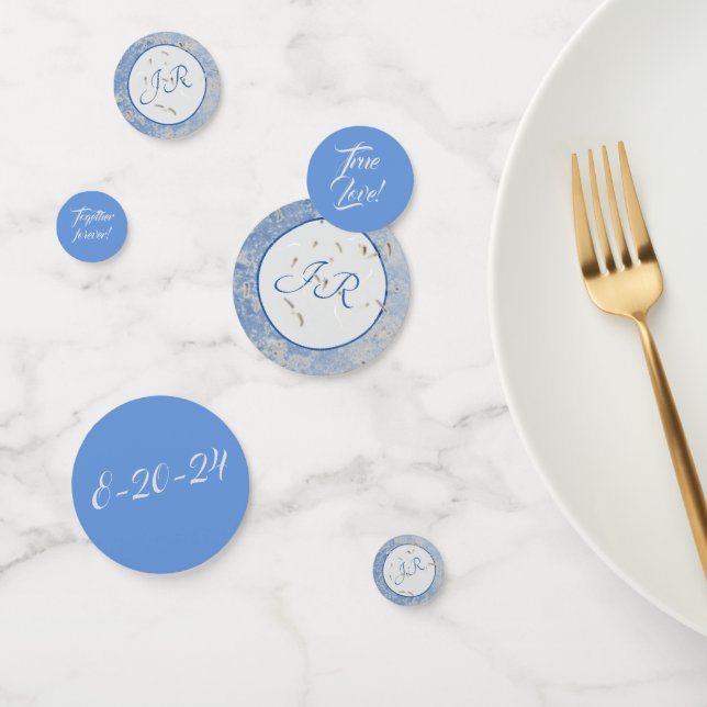 Confettis Marbre Bleu et Gris Élégant Monogrammé (Groupe)