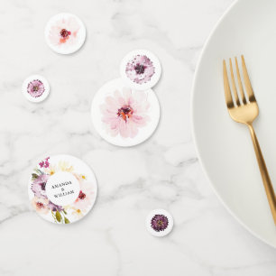 Confettis Mariage Floral Aquarelle Rose et Prune