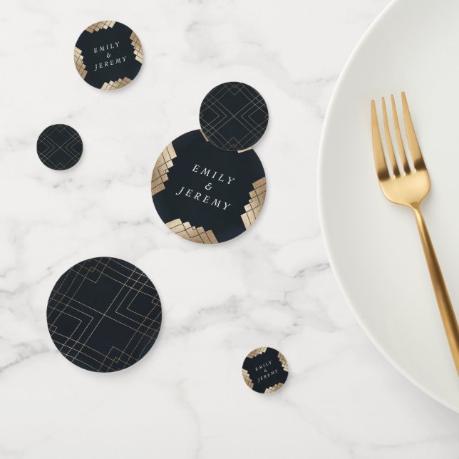 Confettis Mariage Géométrique Dark Navy Gold Gatsby (Groupe)