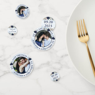 Confettis Mariage Navy Floral Marble Photo SAUVEZ LA DATE