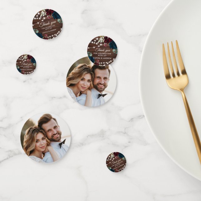 Confettis Marsala & Navy Fleurs Mariage de bois rustique (Groupe)