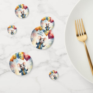 Confettis Mignonne souris avec ballons colorés, personnalisa