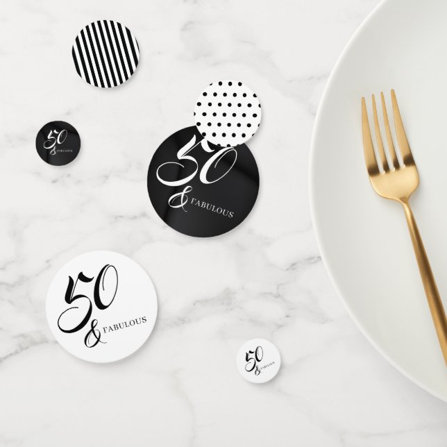 Confettis Modern Elegant Black White 50 Fabulous Birthday  (Groupe)