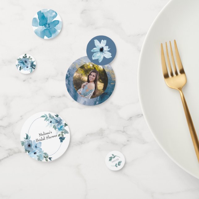 Confettis Moderne Pastel Blue Watercolor Rose Mariage (Groupe)