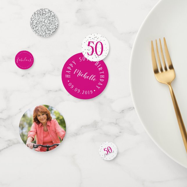 Confettis Moderne rose argent et blanc 50 et fabuleux (Groupe)