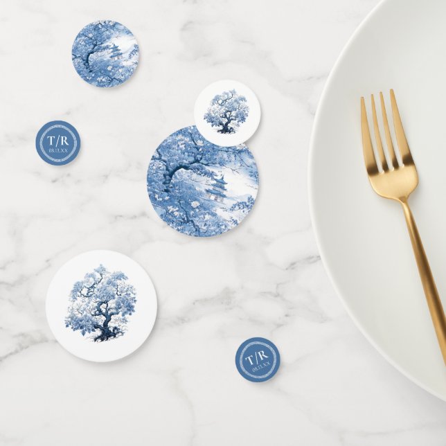 Confettis Motif Chinoiserie d'inspiration porcelaine ID1094 (Groupe)
