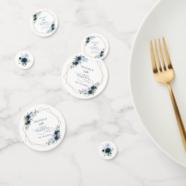 Confettis Navy Flowers, Blue Flowers, Greenery, Birthday (Groupe)