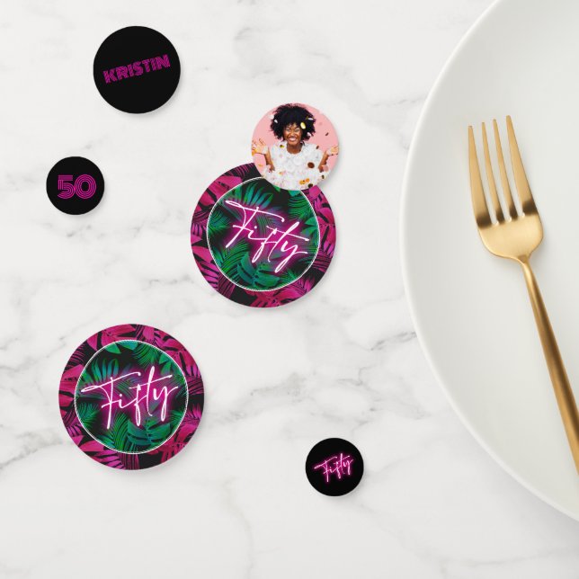 Confettis Neon Pink Tropical 50th Birthday Photo (Groupe)