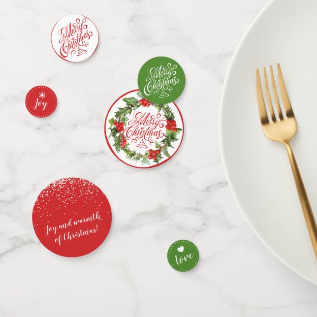 Confettis Noël Red Green Wreath Holly Ivy Typographie (Groupe)