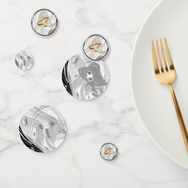 Confettis Noir avec argent sur soie ivoire (Groupe)