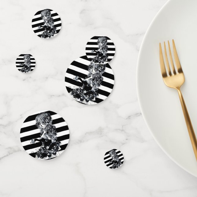 Confettis Noir & Blanc Striped Joli Crâne de sucre fille (Groupe)